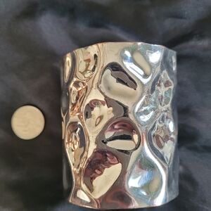 Large Silver Hammered Cuff Bracelet